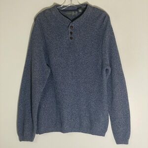 Oscar De La Renta Sweater Mens Small Blue Henley Knit Cotton Henley Pullover